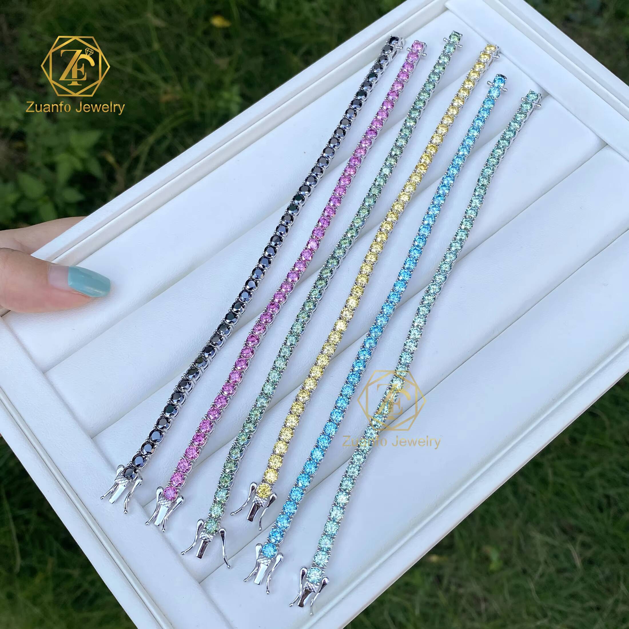 Factory Direct Moissanite Bracelet Diamond 925 Silver White D Iced Out 3mm 4mm 5mm Pink Blue Green Moissanite Tennis Bracelets
