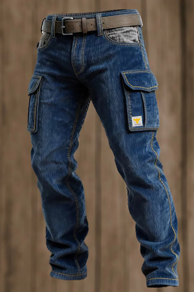 Free Shipping 2026 Men's Washed Denim Cargo Pants, Vintage Print & Destroyed Details, Punk Inspired Straight Leg Jeans