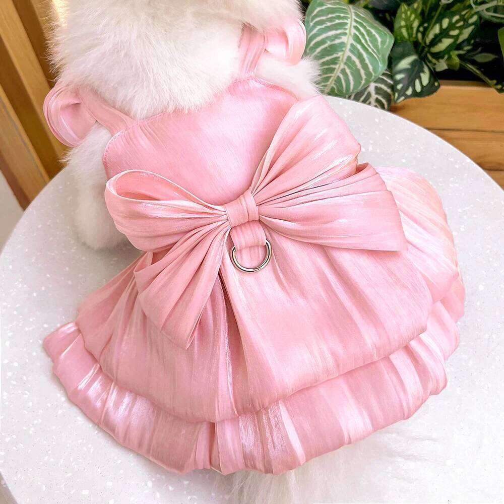 Big Bow Shiny Yarn Skirts Puppy Butterfly Summer Pet Skirt Princess Wedding Dress Cat Dog Bowtie Clothes H260130