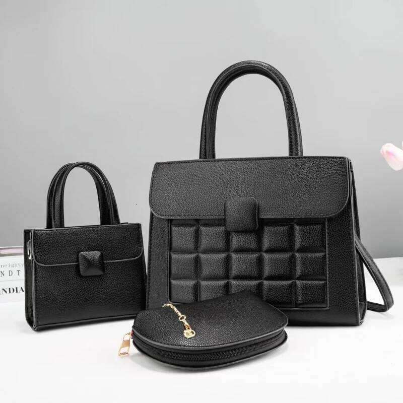 Large Capacity Tote Bag Fashion Simple Three Piece Handbag Ladies Universal Hundred Crossbody Pu Material Shoulder