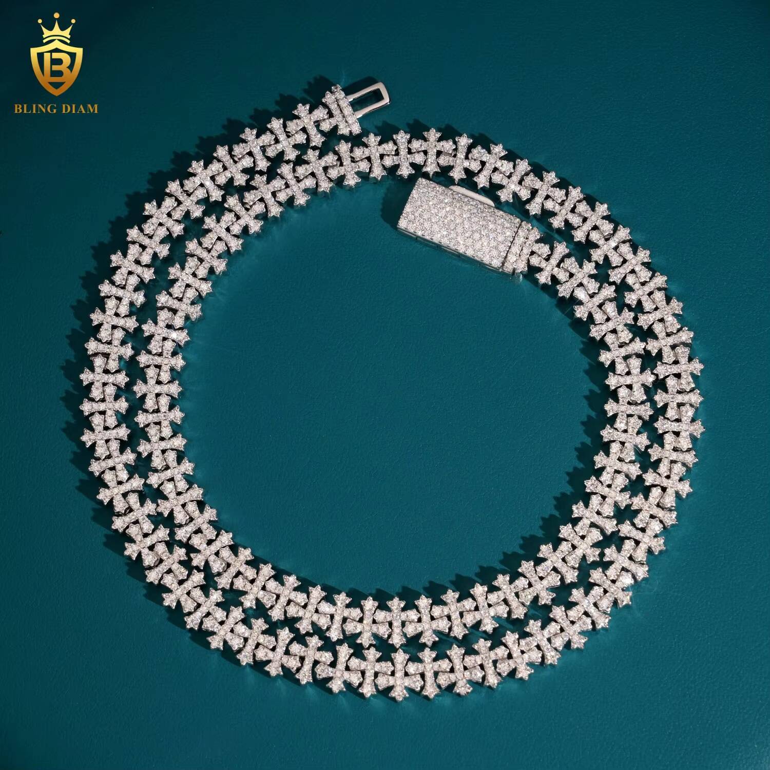 In Stock Iced Out Moissanite Cross Cuban Link Chain HipHop Style 85mm S925 Silver Moissanite Cuban Chain Pass Diamond Tester