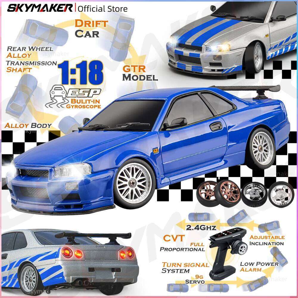 Skymaker LDRC 1/18 RC Drift LD1899 GTR Mode R34 2.4GHz RWD with Gyroscope on-Road Alloy Body Shell Racing Car for Boys Gifts Y260131