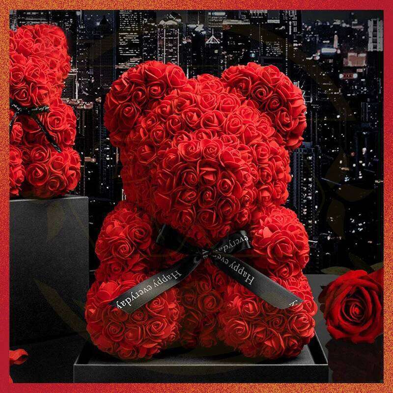 25cm Day Red Teddy Bear Rose Flower Artificial Decoration Lover Valentines Gift Box Dropshipping Y260131