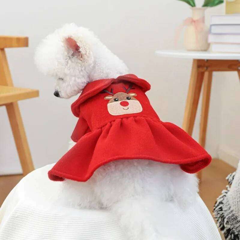 1PC Christmas Elk Pet Clothes Dog Cat Thickened Warm Red Dress H260130