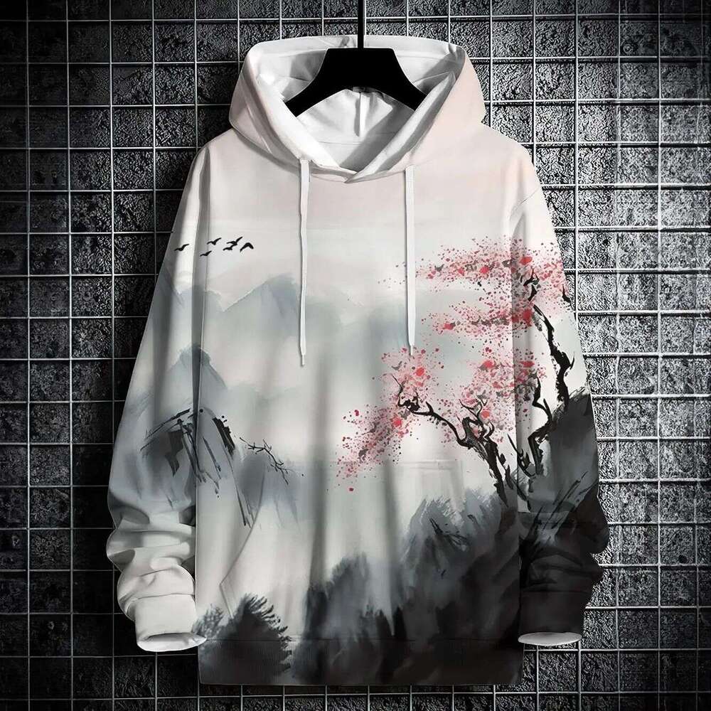 New Autumn Hoodie 3D Landscape Ink Print Street Style Long Sleeve National Trend Handsome Hot-Selling Men's Clothing Luanyun Luanyun