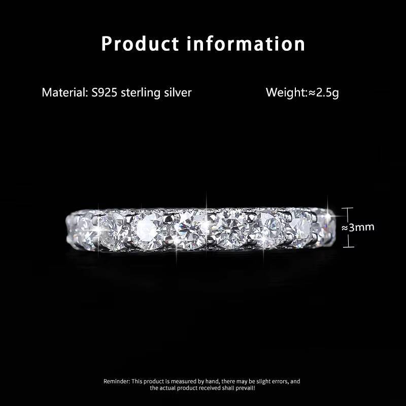 Factory Wholesale 925 Sterling Silver VVS D Color Moissanite Ring Width 3mm for Women Wedding Ring