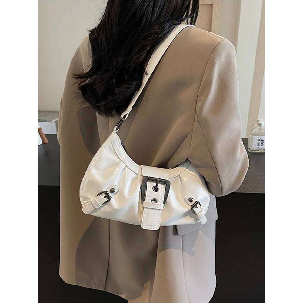 Bags Y2K Retro Style Maillard Pleated Rivet Armpit Bag, Fashionable Ladies Cool Leather Shoulder Bag