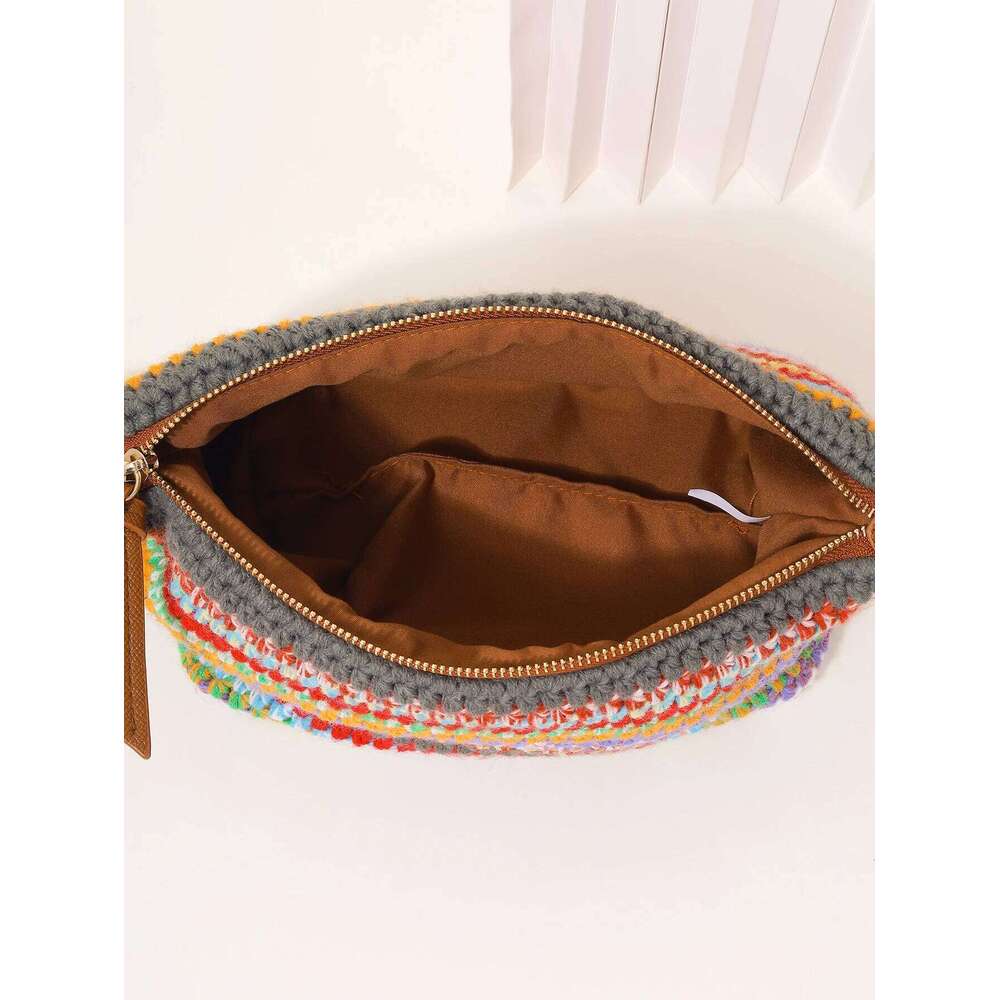 clutch bag, colorful striped woven Women's casual messenger Commuter large capacity shoulder bag