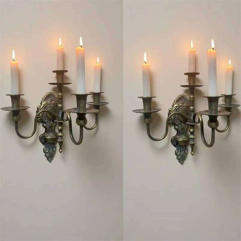 European Iron Candlestick Lamp Dining Table Background Decoration Candle Holder Courtyard Wall Pendant Home Decor Y260131