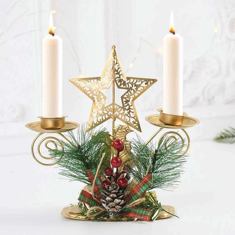 Wrought Iron Candlestick Santa Claus Snowflake Star Elk Christmas Tree Candle Holder Home Xmas New Year Table Ornament Y260131