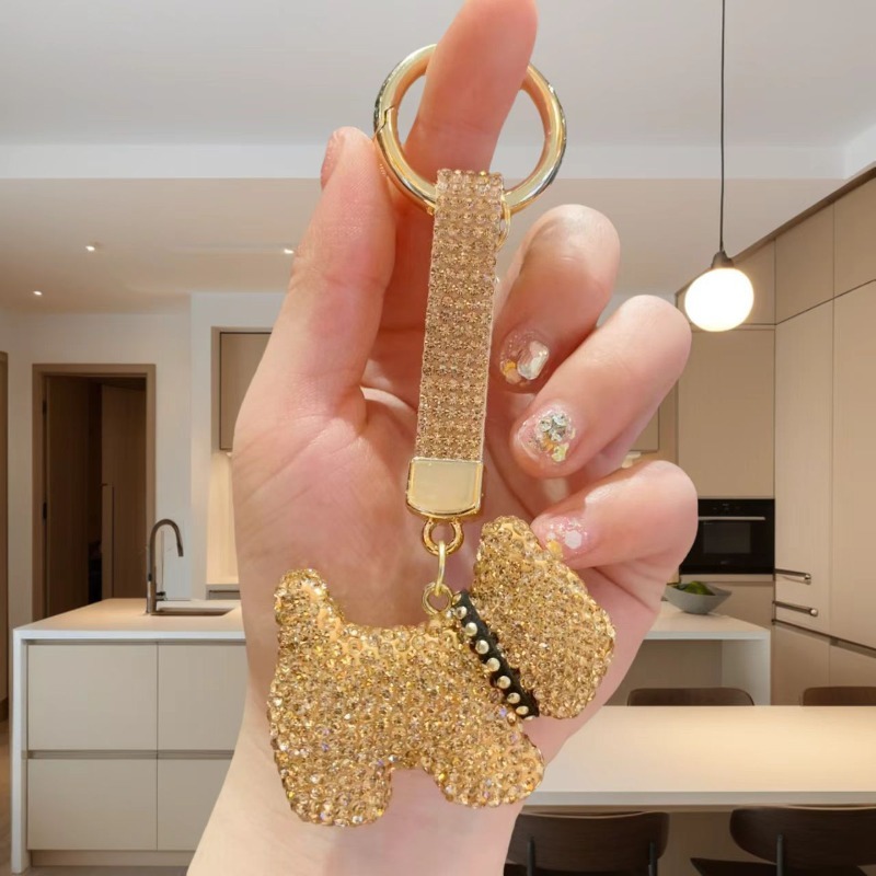 birthday gift Sparkling Keychain Rhinestone Crystal Dog Puppy Pendant Fashionable Car Keyring Bag Charm for Women Girls Gift