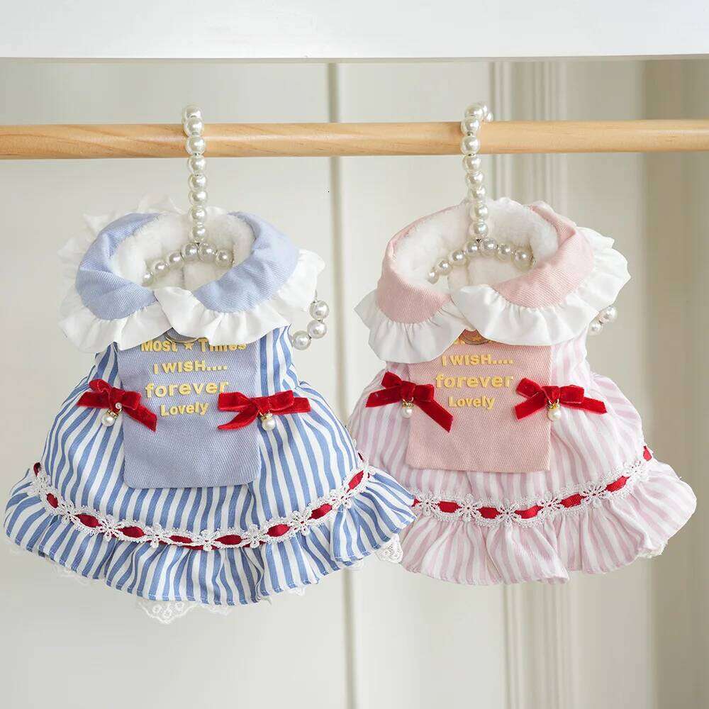 Pet Autumn and Winter Striped Princess Skirt Medium-sized Coat Warm Cat Dog Dresses for Small Dogs Puppy Clothes H260130