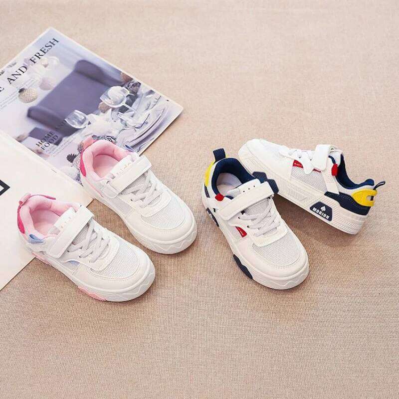 2025 Spring/Autumn Kids Breathable Patchwork Sneakers Leather & Mesh Upper, Anti-Slip Sole, Casual Shoes for Boys and Girls Y260128