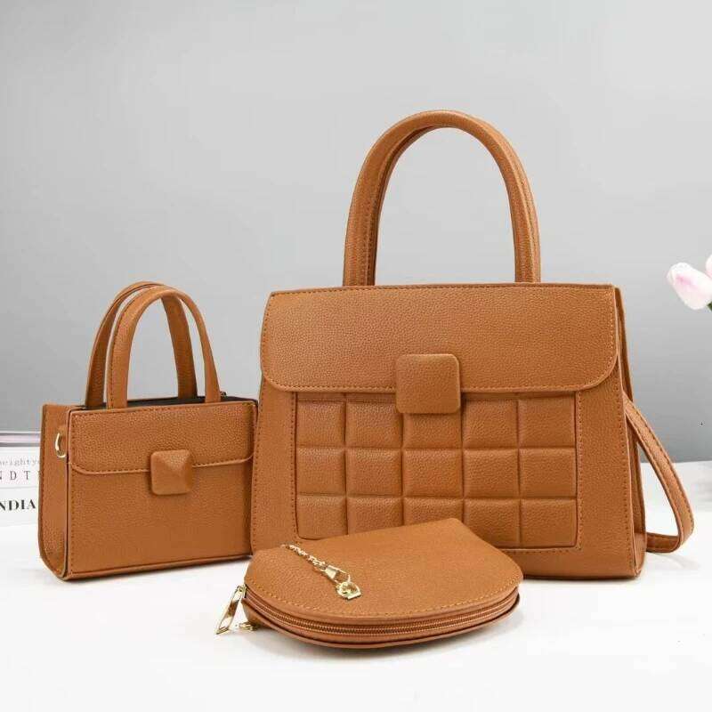 Large Capacity Tote Bag Fashion Simple Three Piece Handbag Ladies Universal Hundred Crossbody Pu Material Shoulder