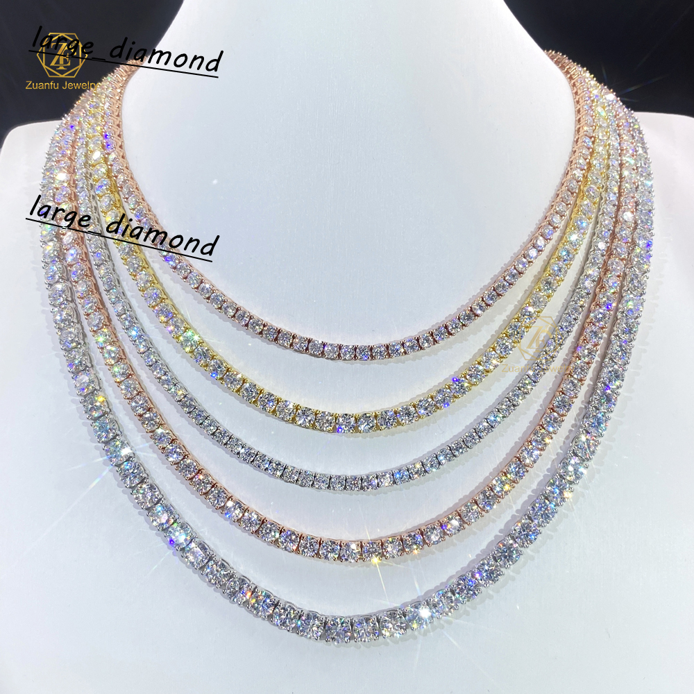 Hiphop Wholesale Custom 925 Silver Moissanite Prong Yellow Gold Rose Gold Plated 18in 20in 2mm 3mm 4mm 5mm 65mm Tennis Chain