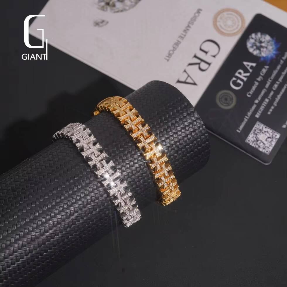 Luxury Moissanite Cross Bracelet Tennis with Men Past Diamond Tester Bangle Hip Hop 925 Sterling Silver VVS Moissanite Bracelet