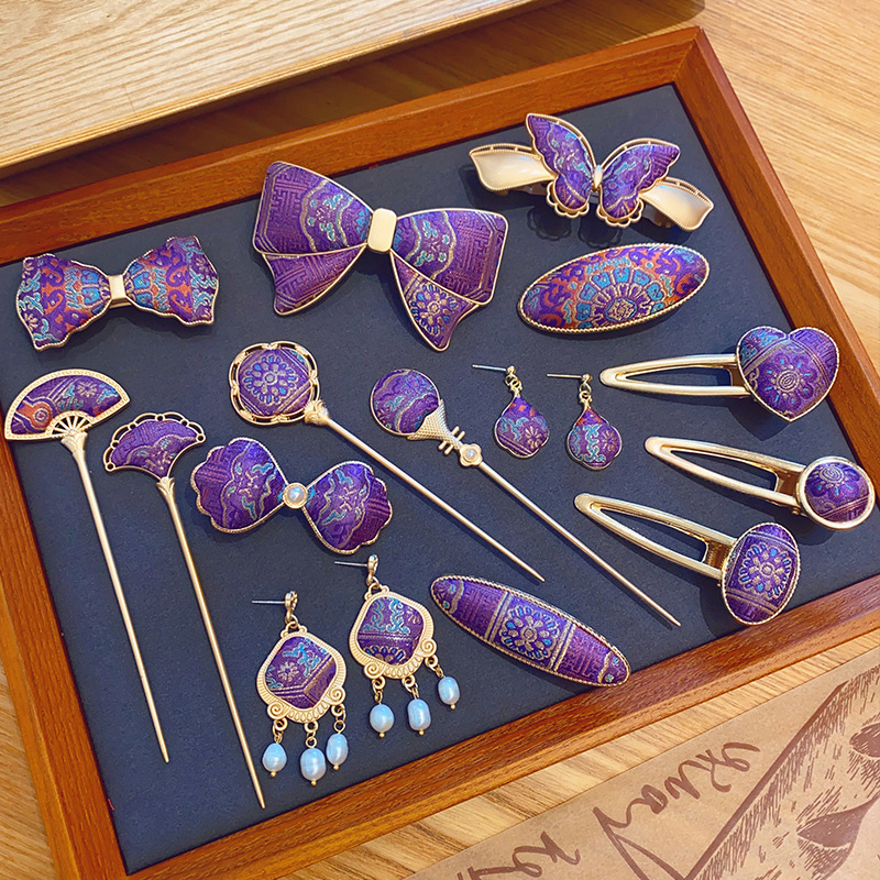 New Purple Design Chinese Style Hair Clip Duckbill Clip Spring Clip Edge Clip Side Clip Fashionable And Versatile Daily Matching Hair Clip