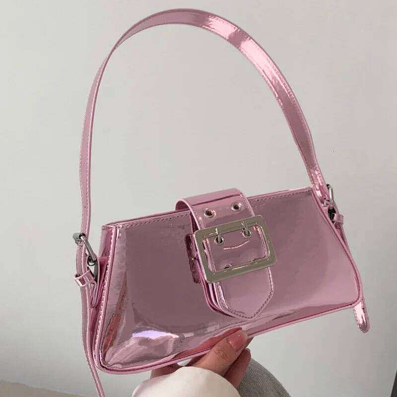 Luxury Design Glossy PU Armpit Party Fashion Handbag Patent Leather Silver Women's Handbags New Shoulder Bag