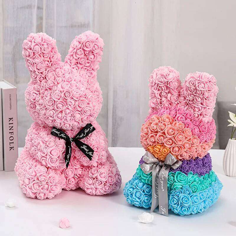 Rose Rabbit NEW Valentines Day Gifts 27cm Flower Rabbits Artificial Floral Decorations Mother' DAY Gift For Girlfriend Festival Y260131