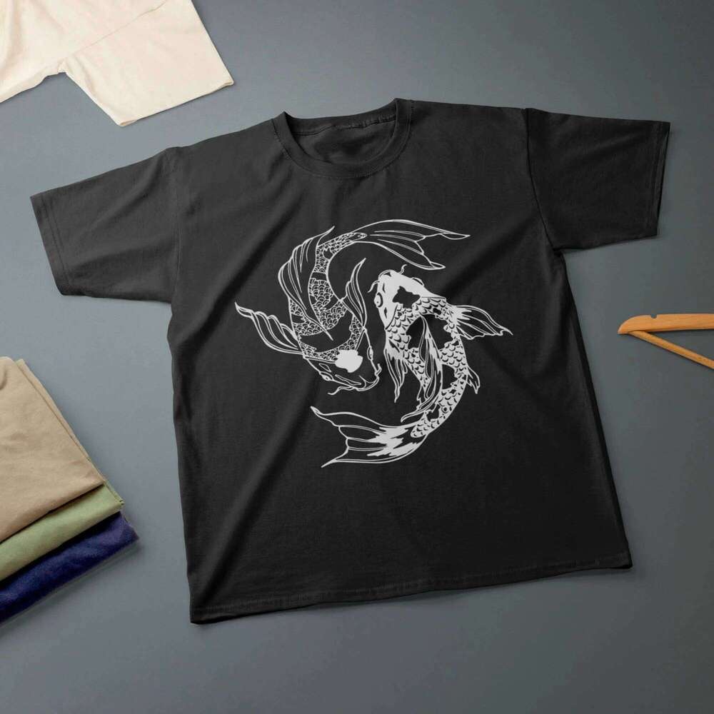 Koi Fish Yin Yang T-Shirt Ink Drawing Graphic T Shirts Retro Streetwear High-quality Crew-neck Short-sleeved Men's T-shirt C260131