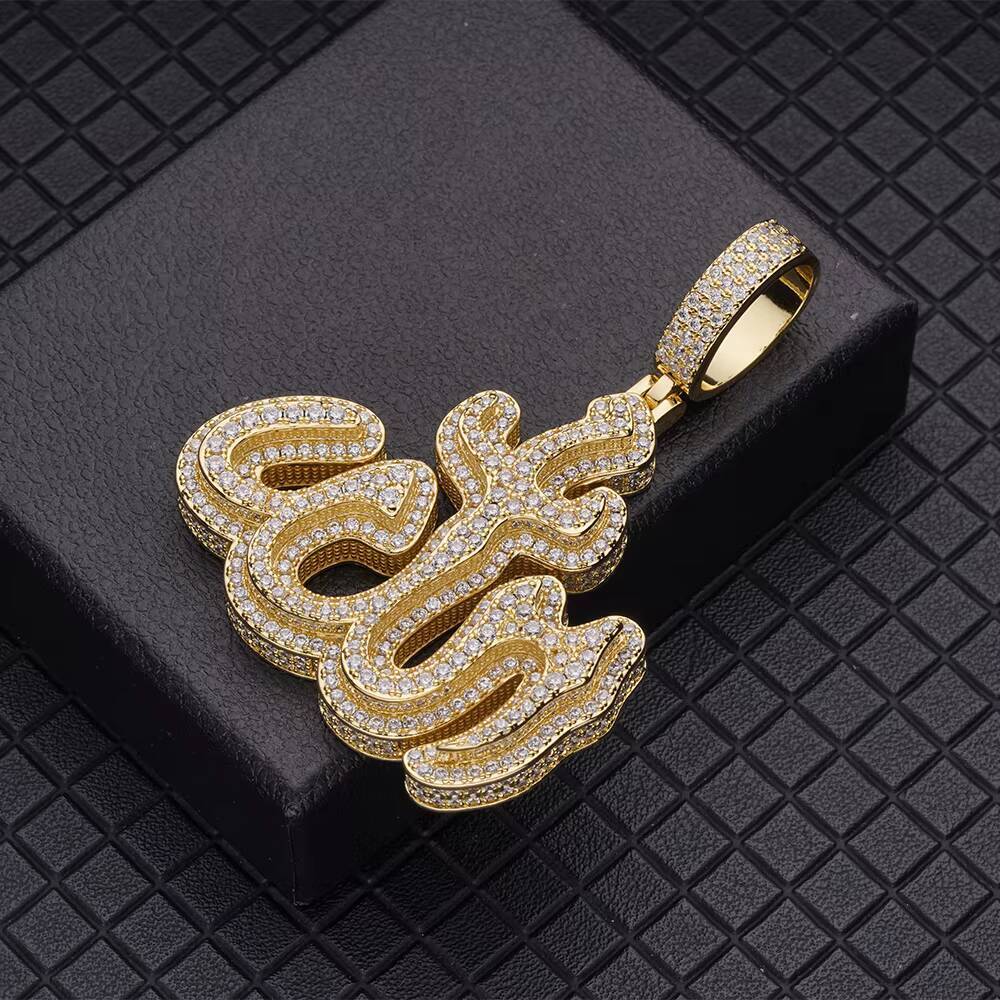 Best Selling Hiphop Wholesale Jewelry Factory Religious 3D Effect Silver Moissanite Allah Arabic Pendant for Men