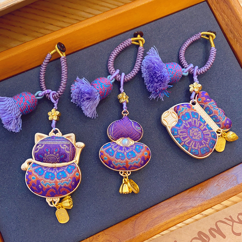 Fashionable Purple Design Gourd Pendant Bag Trailer Hanging Double Sided Lucky Cat Pendant Hanging Rope Exquisite Decoration