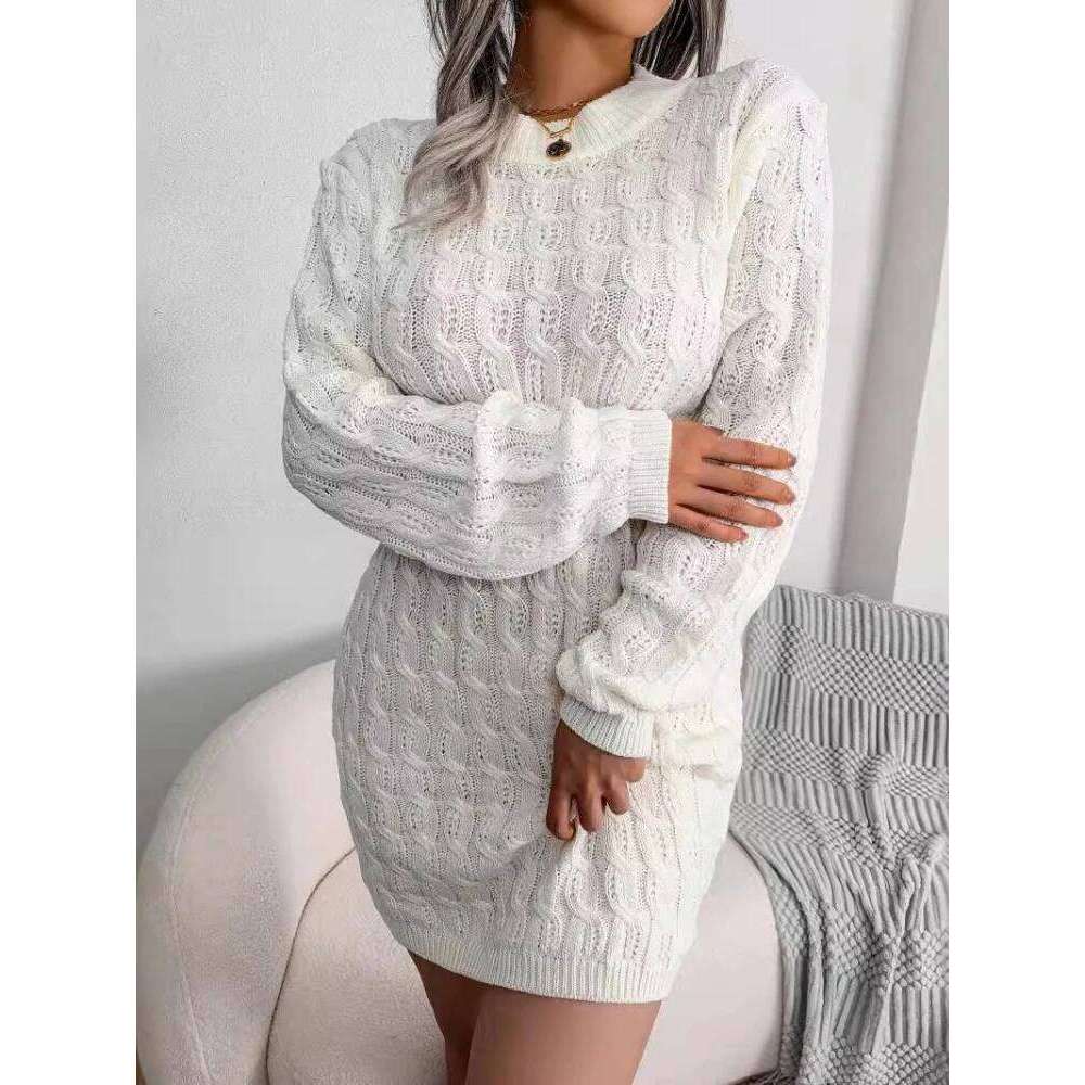 New European American Style Cable Sweater Dress Women Autumn Winter Casual Slim Fit Bodycon Ribbed Knit Daily Wear Dresses XJ260131