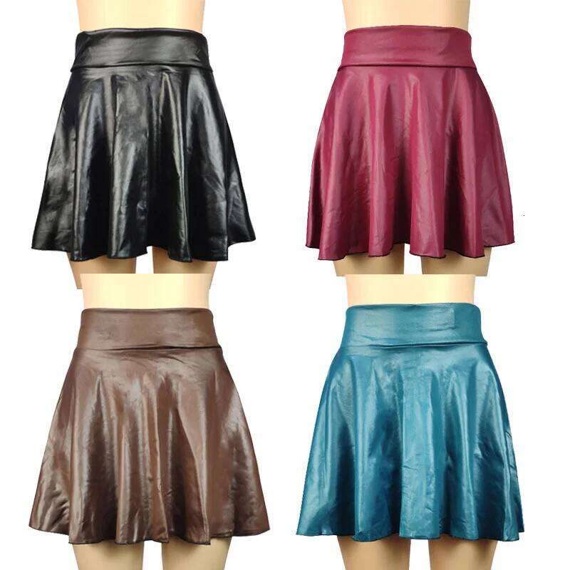 New Style Faux Leather Textured Half For Women Versatile Basic A-Line Umbrella Sexy And Slim Mini Skirt XJ260131