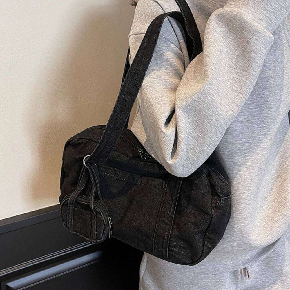 Large Capaci Denim Shoulder Women's Casual Sle Pillow Commuter Handbag Tote balos Soft Fabric Zipper Closure