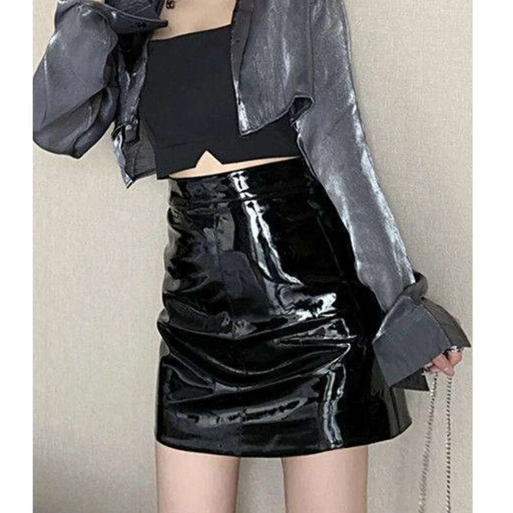 BIVIGAOS Black Mirrored PU Women Shining Leather High Waist Sexy Package Hip Skirt Tight Slim A-line Short Skirts XJ260131