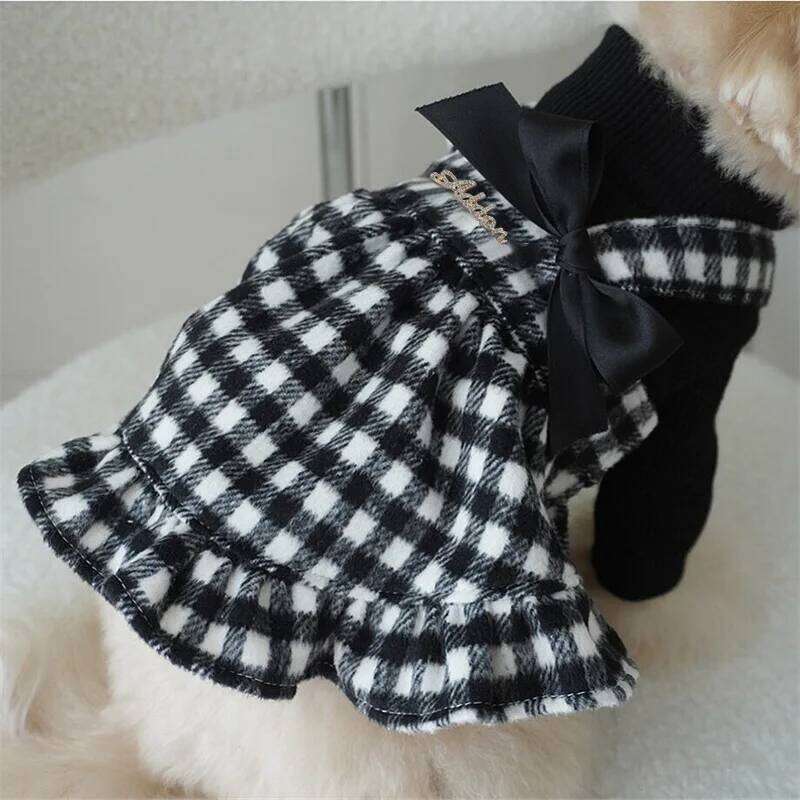 Pet Autumn/Winter Strap Skirt Cat Checkered Bow Vest Christmas Birthday Small and Medium Sized Dog Coat H260130