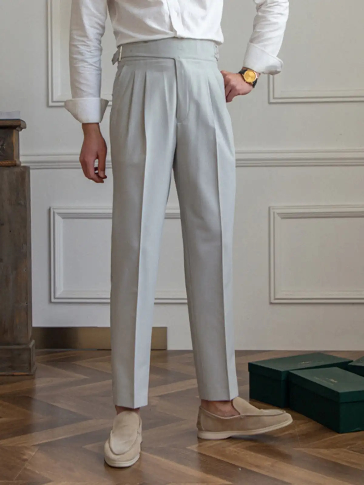 Naples Casual Business Attire Bottoms Men Slim Italian Gurkha Classic Trousers Comfortably Fit Your Curves Adjustable Waist 260120