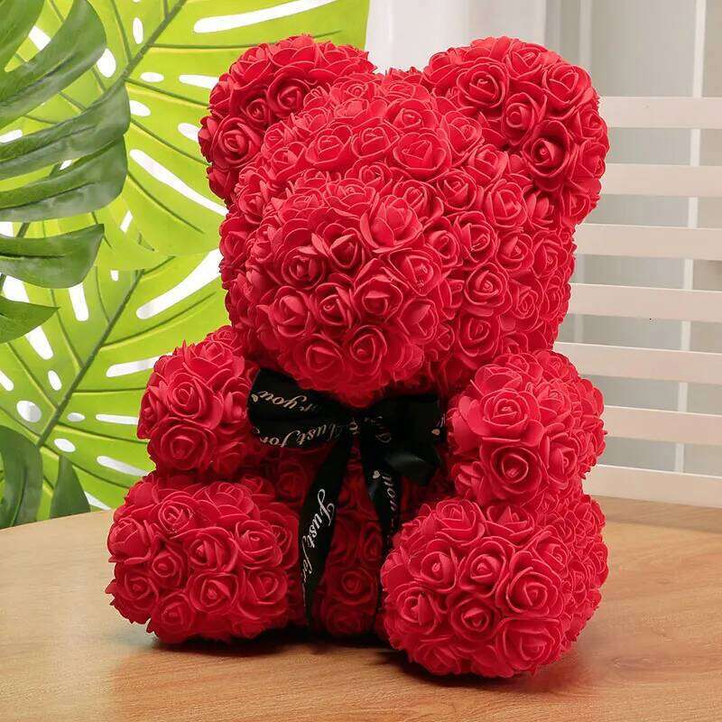 1pcs 25cm Artificial Foam Rose Flower Teddy Bear Valentines Day Gift Birthday Spring Wedding Party Decoration Y260131