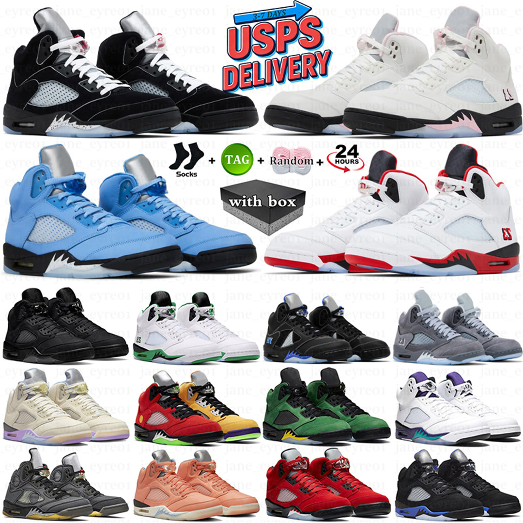 With Box 5 Mens Basketball Shoes 5s Black Metallic Cat Wolf Grey Olive Navy Georgetown Aqua UNC Concord Racer Blue Raging Bull Fire Red Sail Burgundy Off Noir Trainer