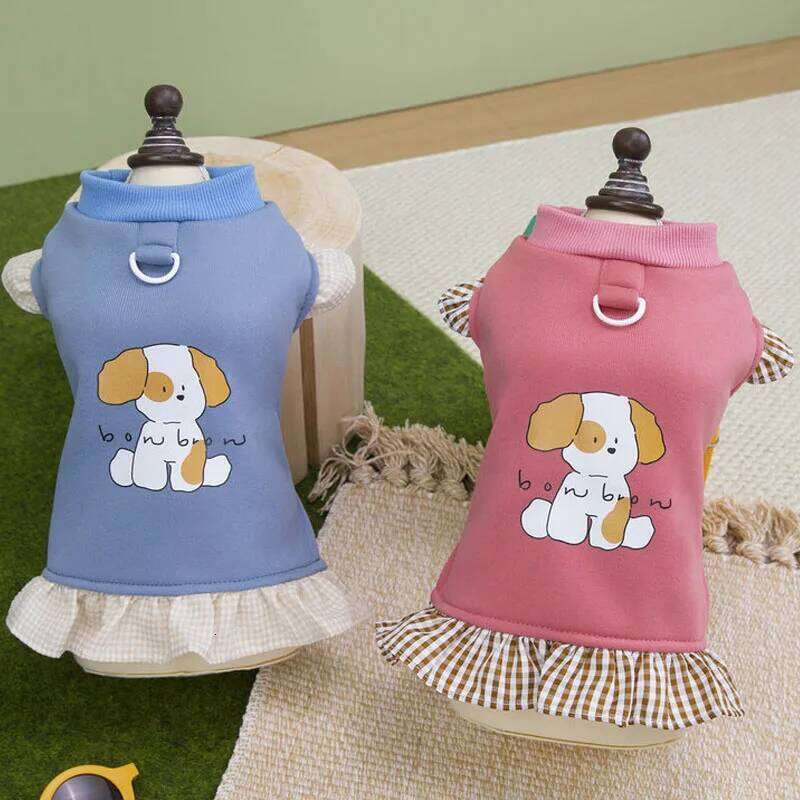 Blue Pink Dresses Winter Flying Sleeve Clothing Pullover Costume Pet Clothes For Small Dog Chihuahua Poodle Puppy Skirt Apparels H260129