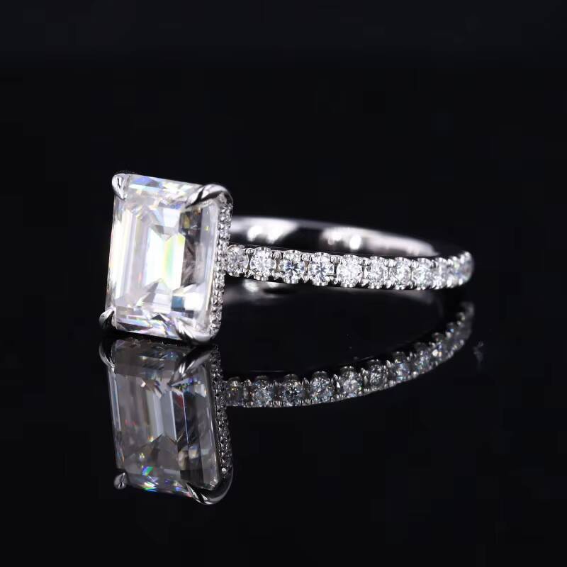 Starsgem 14k White Solid Gold Lab Grown Diamond halo 9x7mm Emerald Cut Moissanite Engagement Ring