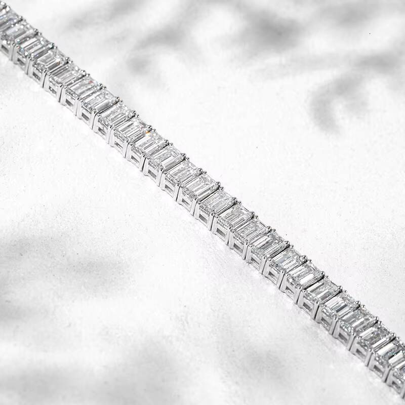Emerald 3x5mm Lab Diamond 4 Prong Bracelet DEF VVS VS Loose Lab Created Diamond 165CM 18K White Solid Gold Diamond Tennis Chain