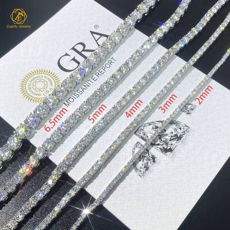 Mens Chains 925 Silver Iced Out 2MM 3MM 4MM 5MM 65MM 7MM 75MM 8MM VVS Moissanite Tennis Chain Hip Hop Fine Jewelry