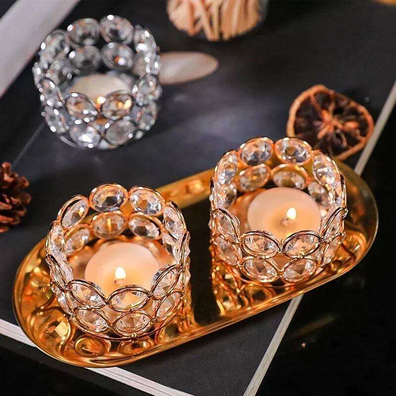 Crystal Candle Holders Wedding with Mental Tray Table Center Home Decoration Candlestick Y260131