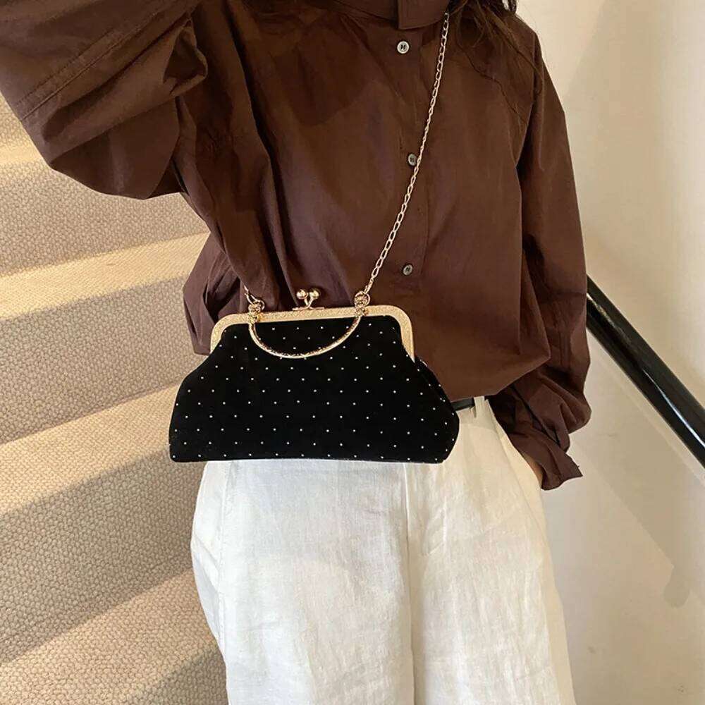 Dinner Party Ladies Small Clip Shoulder Handbags Retro Female Chain Crossbody Bag Luxury Design Women's Evening Clutch Purse