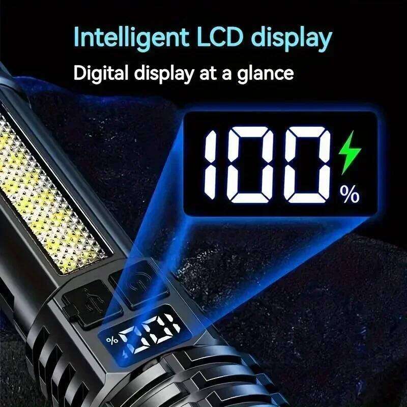 Powerful LED Flashlight Type C Rechargeable Waterproof Torch with Side Light 5 Modes Zoomable Lamp for Camping Fishing Lantern H260131