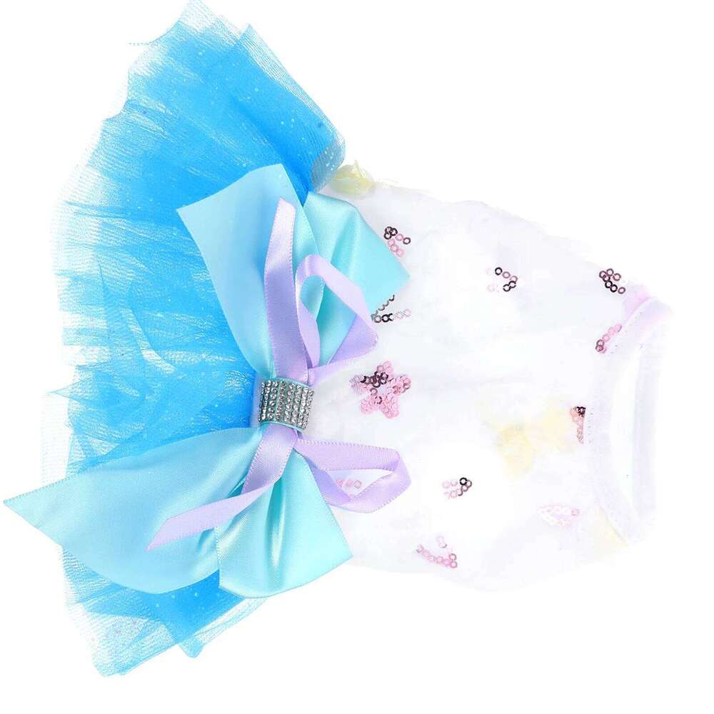 Dress Summer Mesh Sequin Dot Flower Tutu Skirt Small Puppy Clothes Party Apparel Dog Princess Costume H260129
