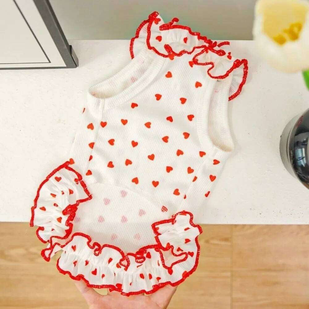 Summer Cooling Dress Thin Material Love Heart Print Pet Skirt Tank Top Style Simple Design Dog Clothes Puppy Wear H260130