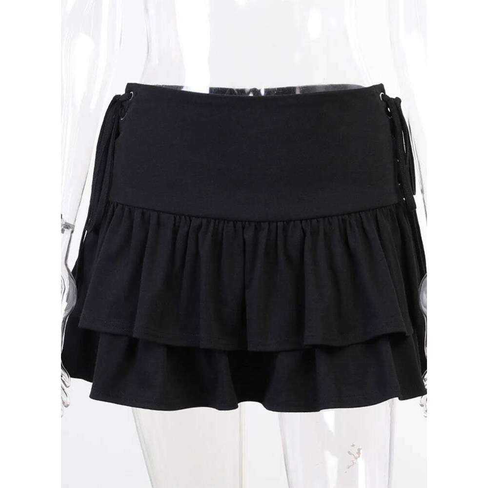 Streetwear Mall Goth Women Harajuku Y2k E-girl High Waist Bandage Mini Skirt Dark Gothic Punk Emo Alt Club Wear XJ260131