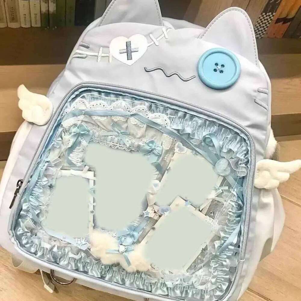 Cute Cat Backpack Women Nylon Japanese Style Casual Fashion Transparent Ita Bag Large Capacity Female Aesthetic Backpacks bolsa