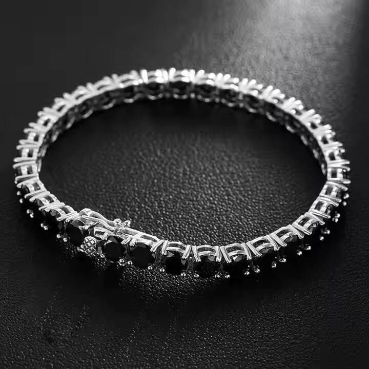 3-8mm VVS1 Black Moissanite Diamond 925 Sterling Silver Tennis Necklaces Bracelets Iced Chain Stylish Hip Hop Jewelry for Men