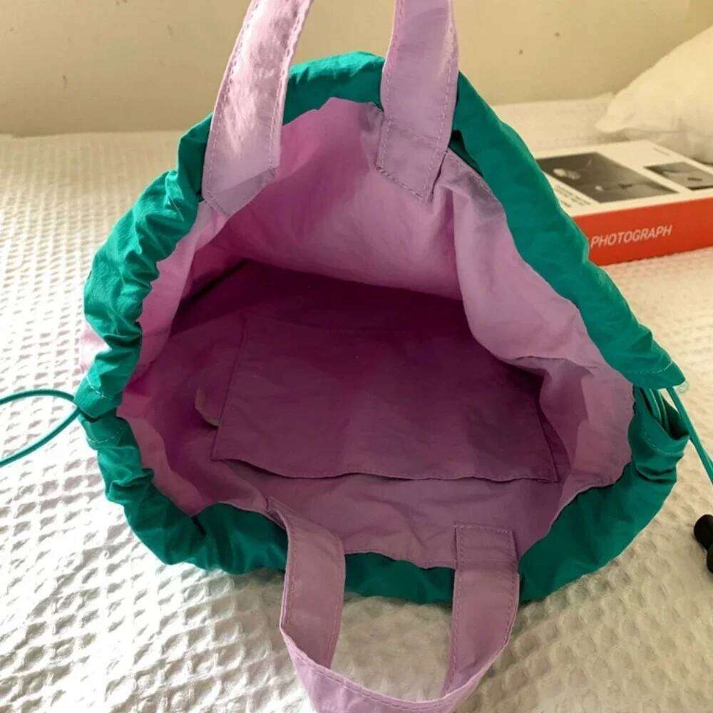 Contrast Color Letter Crossbody Large Capacity Nylon Drawstring Girl Women Handbags 2025 Casual Lightweight Shoulder Bag