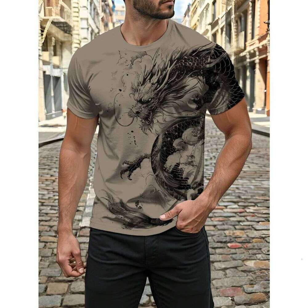 3D Dragon Print Summer Daily Casual Street Outdoor Sports Short Sleeve Urban Fashion Men's T-shirt C260131