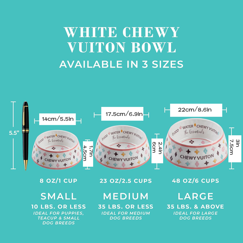 Designer Dog Bowl, Luxury Dog Food & Water Bowls for Small, Medium Large Dog Breeds, Food Grade BPA Free, Non-Skid Bottom Dishwasher Safe, Size Large 