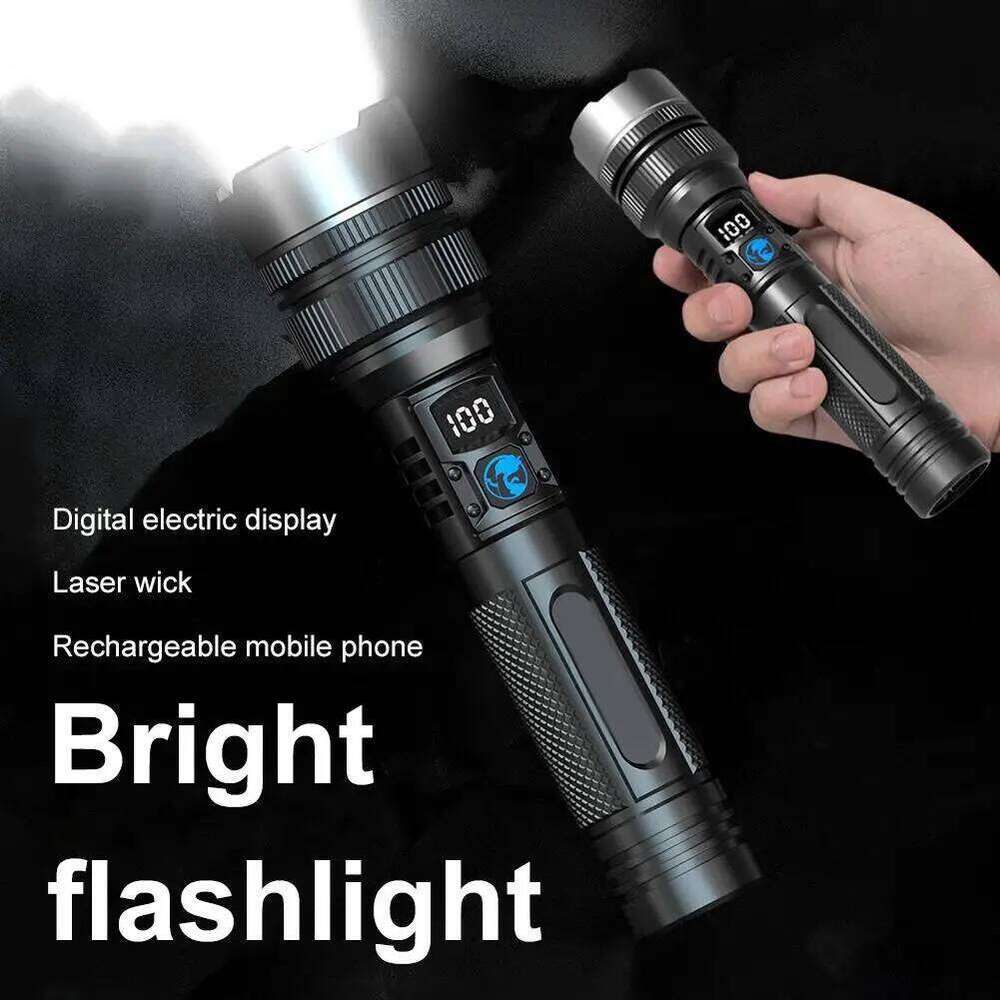 High Strong Power Led Flashlights 2000LM Tactical Torch With Display Light USB Charging Camping Fishing Emergency Zoom Lantern H260131